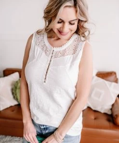 No Ship Drop Ship Stay Cool Lace Button Tank Top Apparel