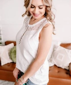 No Ship Drop Ship GHG- Shop Singles Stay Cool Lace Button Tank Top