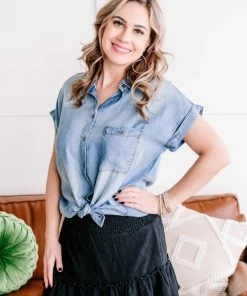 No Ship Drop Ship Wearing On Me Denim Short Sleeve Top (GHG-S) GHG- Shop Singles