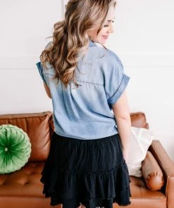 No Ship Drop Ship Wearing On Me Denim Short Sleeve Top (GHG-S) GHG- Shop Singles