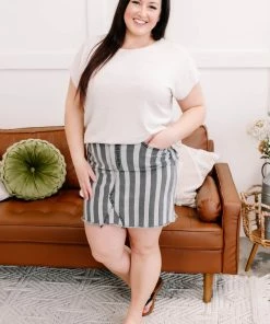 No Ship Drop Ship They See Me Strollin' Striped Denim Skirt In Charcoal Apparel