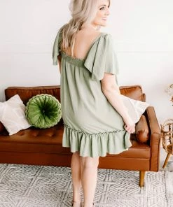 No Ship Drop Ship Cruisin' Together Smocked Flutter Sleeve Dress In Willow Tree Apparel