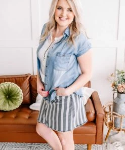 No Ship Drop Ship They See Me Strollin' Striped Denim Skirt In Charcoal Apparel