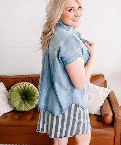 No Ship Drop Ship Wearing On Me Denim Short Sleeve Top (GHG-S) GHG- Shop Singles