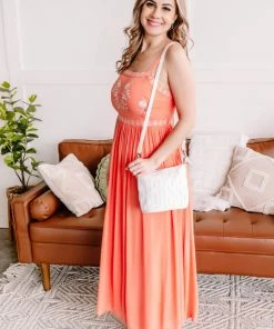 No Ship Drop Ship Apparel Setting Sun Dreamsicle Embroidered Dress