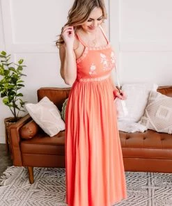 No Ship Drop Ship Apparel Setting Sun Dreamsicle Embroidered Dress