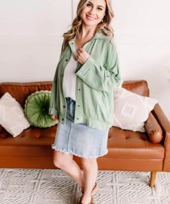No Ship Drop Ship Apparel Slip The Collar Button Up Jacket In Sage 19 No Ship Drop Ship Apparel Slip The Collar Button Up Jacket In Sage