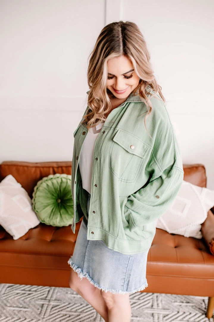 No Ship Drop Ship Apparel Slip The Collar Button Up Jacket In Sage 1 No Ship Drop Ship Apparel Slip The Collar Button Up Jacket In Sage