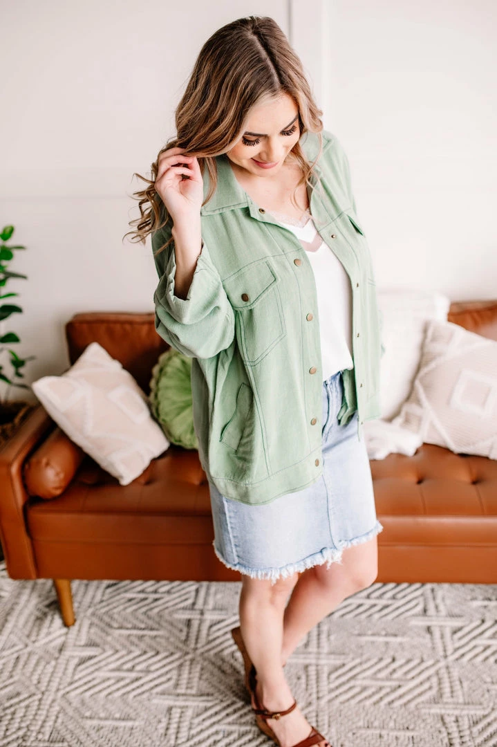 No Ship Drop Ship Apparel Slip The Collar Button Up Jacket In Sage 6 No Ship Drop Ship Apparel Slip The Collar Button Up Jacket In Sage