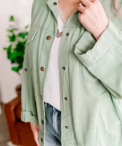 No Ship Drop Ship Slip The Collar Button Up Jacket In Sage (GHG-S) GHG- Shop Singles