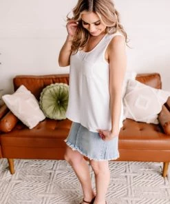 No Ship Drop Ship Making Headlines Ivory Blouse Tank With Pocket