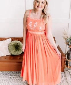 No Ship Drop Ship Apparel Setting Sun Dreamsicle Embroidered Dress