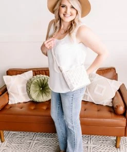 No Ship Drop Ship Making Headlines Ivory Blouse Tank With Pocket