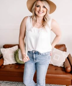 No Ship Drop Ship Making Headlines Ivory Blouse Tank With Pocket