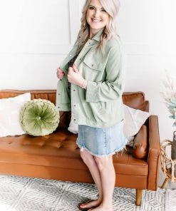 No Ship Drop Ship Slip The Collar Button Up Jacket In Sage (GHG-S) GHG- Shop Singles