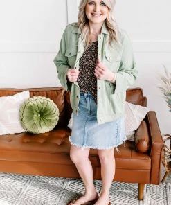 No Ship Drop Ship Slip The Collar Button Up Jacket In Sage (GHG-S) GHG- Shop Singles