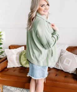 No Ship Drop Ship Slip The Collar Button Up Jacket In Sage (GHG-S) GHG- Shop Singles