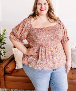 No Ship Drop Ship Flower Child Floral Smocked Blouse - (GHG-S)