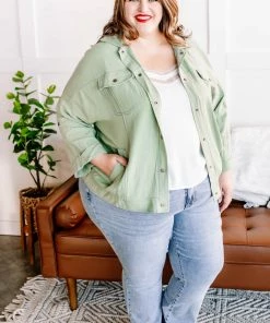No Ship Drop Ship Slip The Collar Button Up Jacket In Sage (GHG-S) GHG- Shop Singles