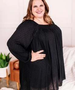 No Ship Drop Ship Home For The Holidays Swiss Dot Dress In Black