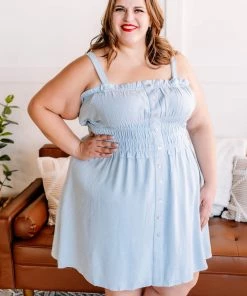 No Ship Drop Ship Apparel Holding It Together Smocked Button Up Dress In Baby Blue