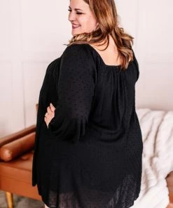 No Ship Drop Ship Home For The Holidays Swiss Dot Dress In Black