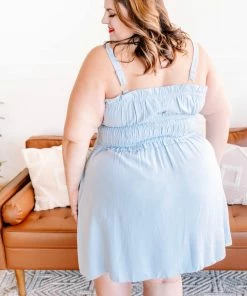 No Ship Drop Ship Holding It Together Smocked Button Up Dress In Baby Blue (GHG-S)