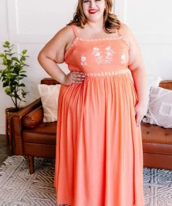 No Ship Drop Ship Apparel Setting Sun Dreamsicle Embroidered Dress