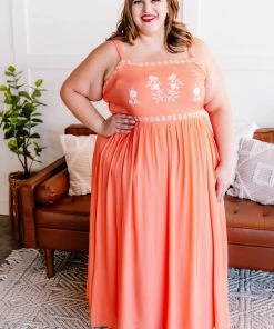 No Ship Drop Ship Setting Sun Dreamsicle Embroidered Dress (GHG-S)