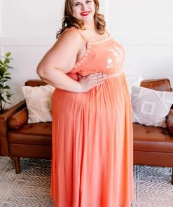 No Ship Drop Ship Setting Sun Dreamsicle Embroidered Dress (GHG-S)