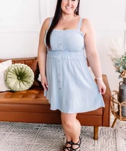 No Ship Drop Ship Apparel Holding It Together Smocked Button Up Dress In Baby Blue