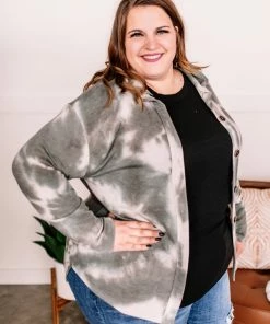 No Ship Drop Ship Speak My Peace Tie Dye Brushed Top In Vintage Olive