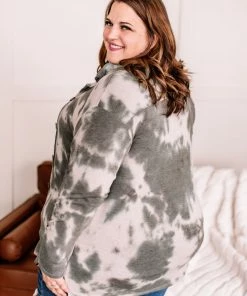 No Ship Drop Ship Speak My Peace Tie Dye Brushed Top In Vintage Olive