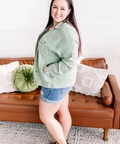 No Ship Drop Ship Slip The Collar Button Up Jacket In Sage (GHG-S) GHG- Shop Singles