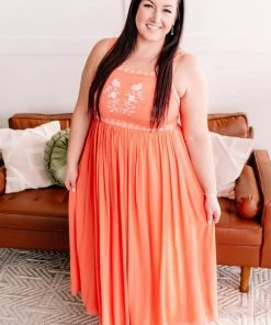 No Ship Drop Ship Apparel Setting Sun Dreamsicle Embroidered Dress