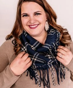 No Ship Drop Ship Tied Up In You In Navy And Cream Knit Infinity Scarf Apparel
