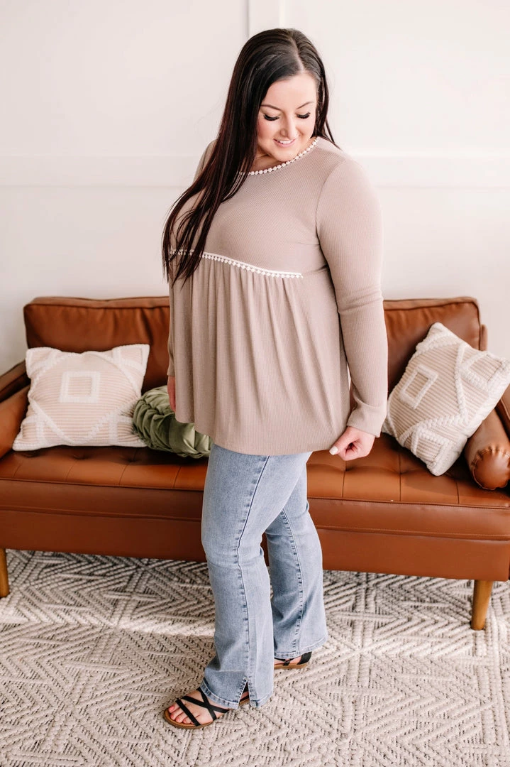 No Ship Drop Ship Soft Edges Crochet Knit Trim Top In Sand Apparel 9 No Ship Drop Ship Soft Edges Crochet Knit Trim Top In Sand Apparel