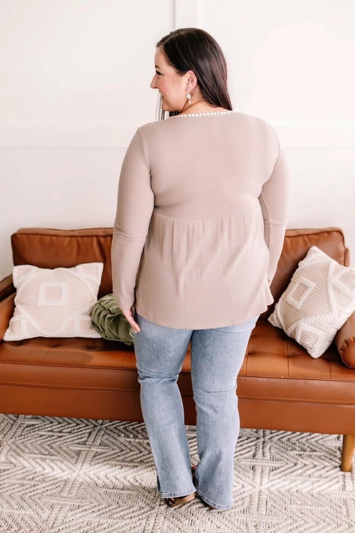 No Ship Drop Ship Soft Edges Crochet Knit Trim Top In Sand Apparel 12 No Ship Drop Ship Soft Edges Crochet Knit Trim Top In Sand Apparel