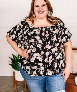 No Ship Drop Ship Remember When Floral Top In Witching Hour (GHG -S,M,L,2X)