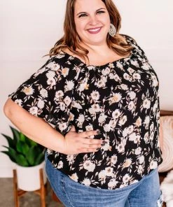 No Ship Drop Ship Remember When Floral Top In Witching Hour (GHG -S,M,L,2X)