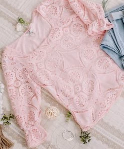 No Ship Drop Ship Apparel Take A Shine To Pink Lace Top