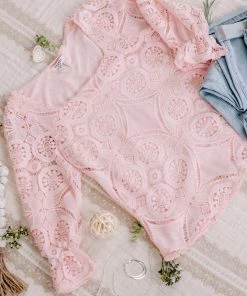 No Ship Drop Ship Take A Shine To Pink Lace Top (GHG-S) 29 No Ship Drop Ship Take A Shine To Pink Lace Top (GHG-S)