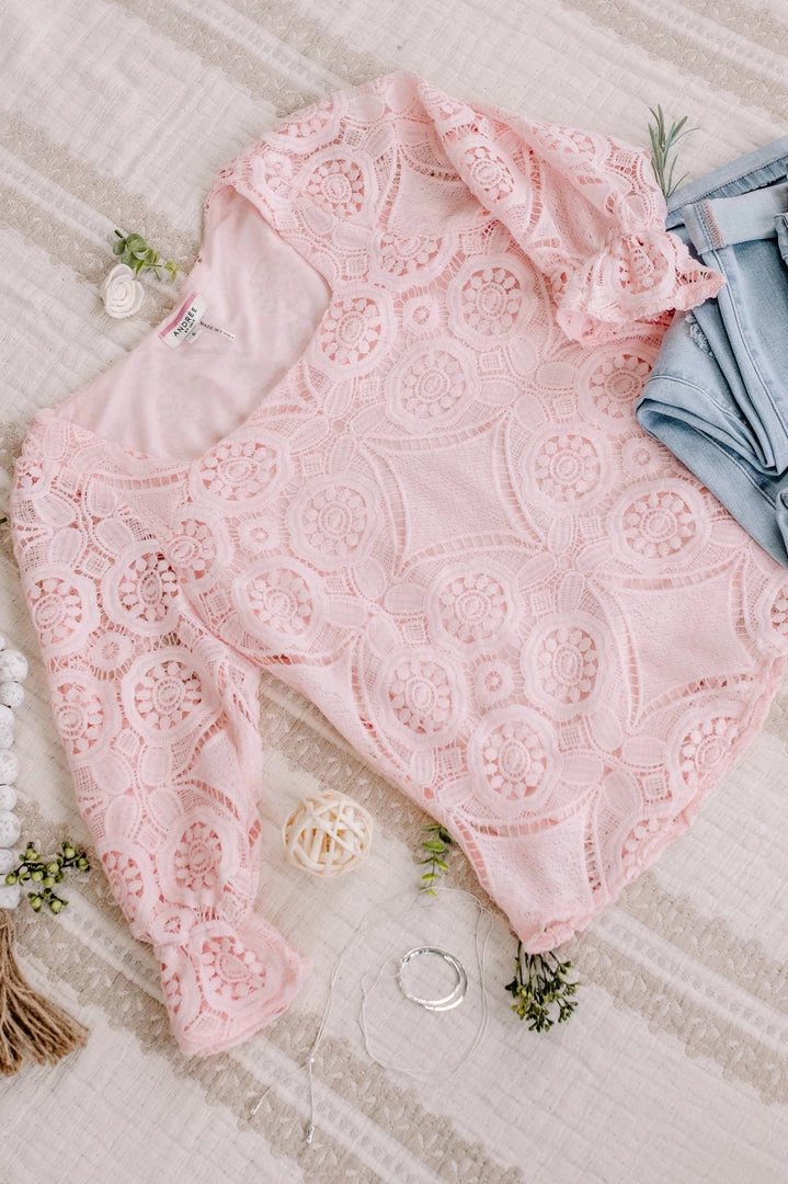 No Ship Drop Ship Take A Shine To Pink Lace Top (GHG-S) 14 No Ship Drop Ship Take A Shine To Pink Lace Top (GHG-S)