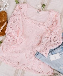 No Ship Drop Ship Apparel Take A Shine To Pink Lace Top