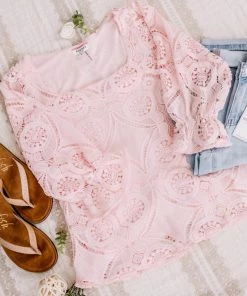 No Ship Drop Ship Apparel Take A Shine To Pink Lace Top