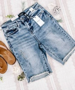 No Ship Drop Ship The Bees Knees Hi Rise Judy Blue Bermuda Shorts (GHG- S)