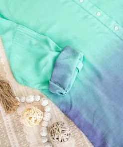 No Ship Drop Ship Apparel Chill Out Ombre Button Down Top In Mint Blue