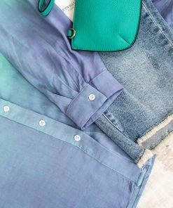 No Ship Drop Ship Apparel Chill Out Ombre Button Down Top In Mint Blue