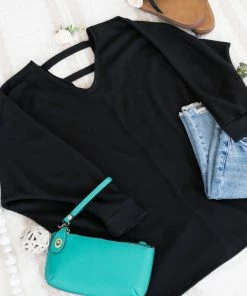 No Ship Drop Ship Apparel Cross My Back Dolman Top In Black