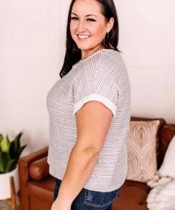 No Ship Drop Ship 2X Say It Isn't So Striped Knit Top